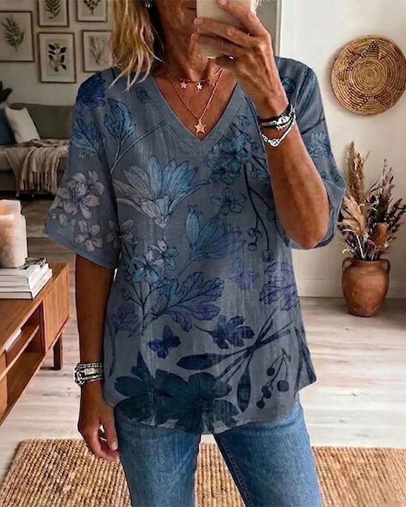 Blouse Col V Manches Mi-Longues