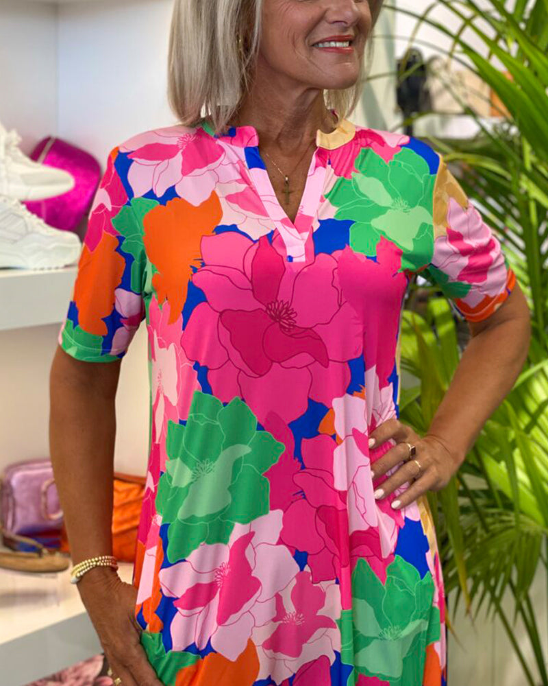 Robe à col en V avec motif floral