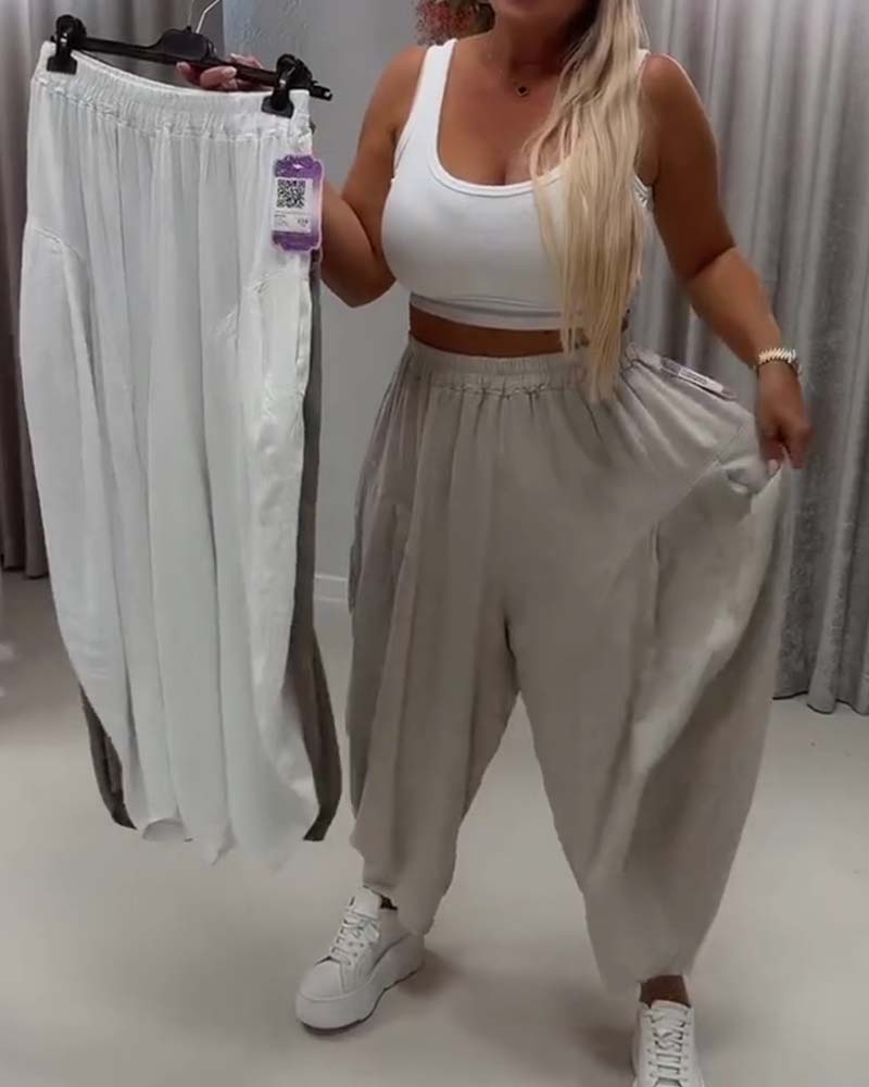 Pantalon Taille Élastique Jambe Large Harem