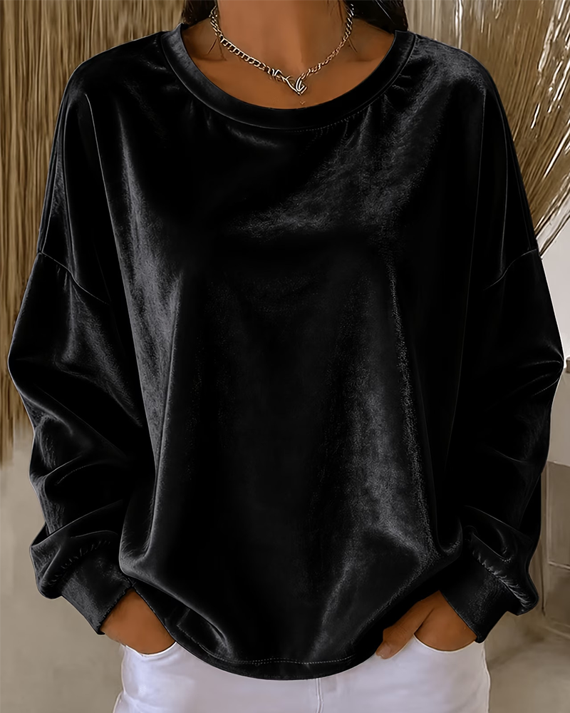 Blouse Col Rond Épaule Tombante Décontractée Manches Longues