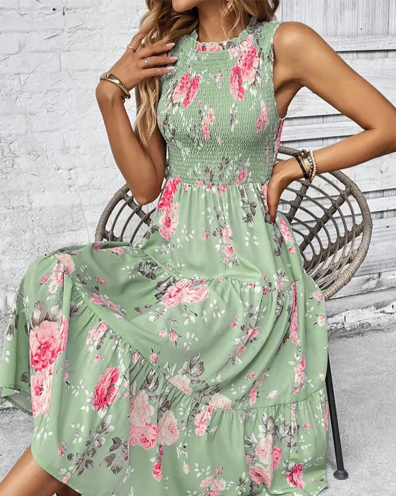 Robe Imprimé Floral Smocké
