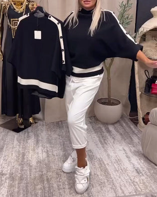 Pull boutonné color block