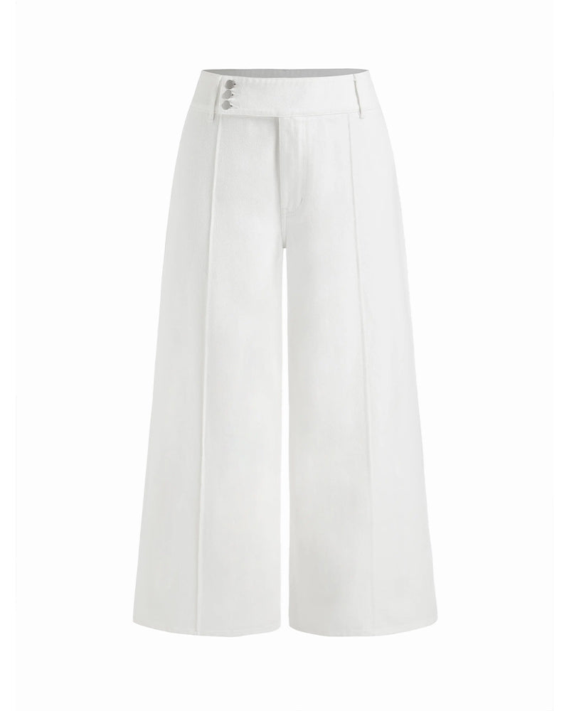 Pantalon Trois-Boutons Taille Haute Jambe Large