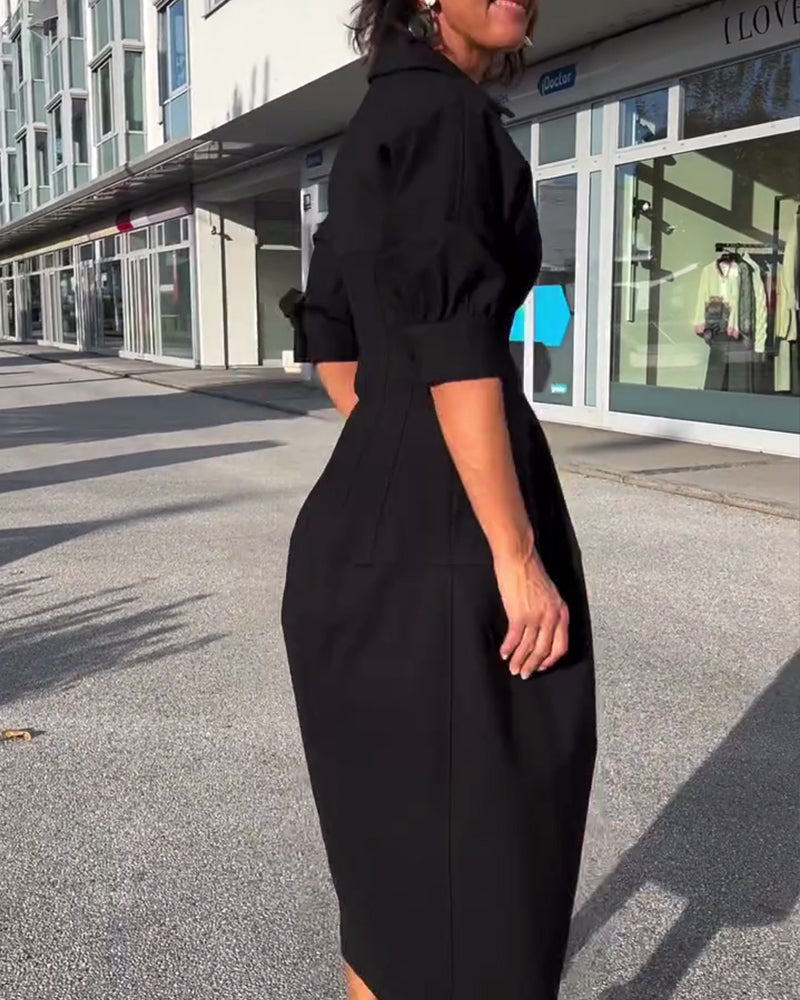 Robe décontractée de couleur unie à revers