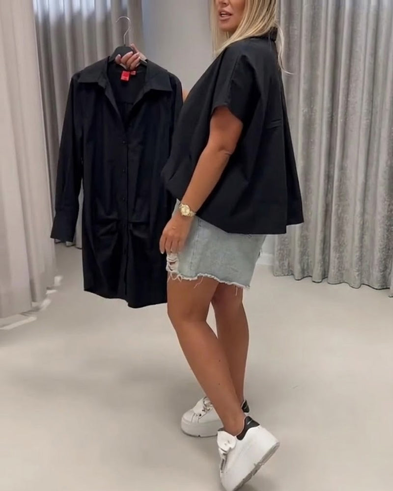 Blouse Col Coupe Loose Manche Chauve-Souris