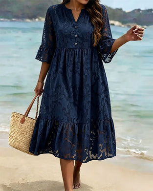 Robe Élégante Sophistiquée Volant Dentelle