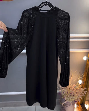 Robe de couleur unie à manches patchwork