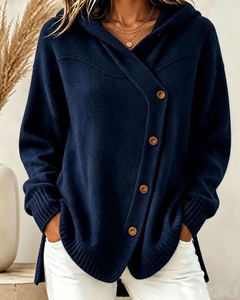 Pullover Boutonné Manches Longues À Capuche