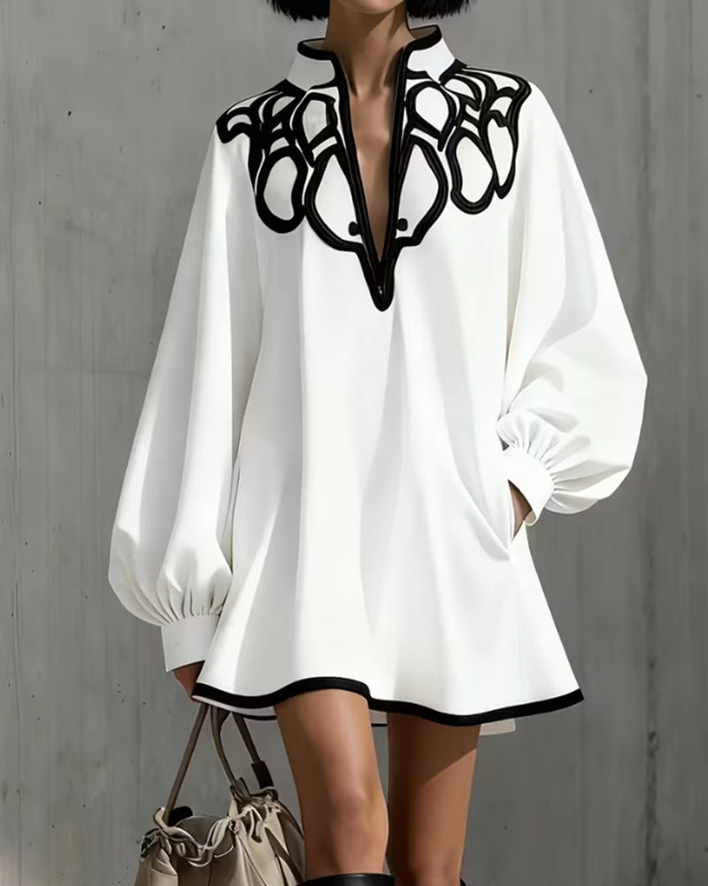Robe Col Monté Manche Lanterne Courte