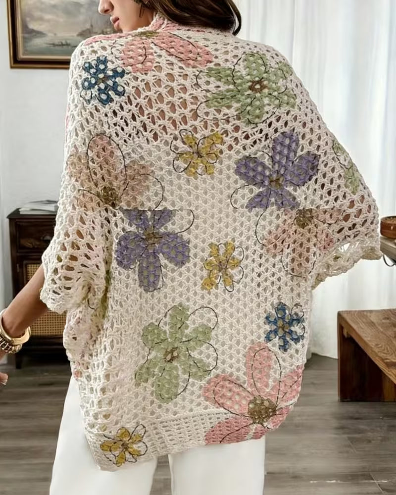 Cardigan Évidé Imprimé Floral Tricoté