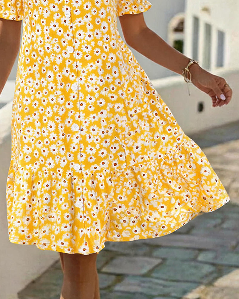 Robe Col V Manche Ballon Daisy
