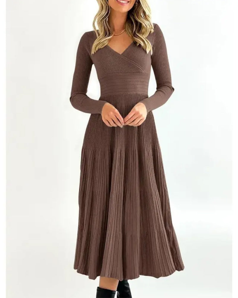Robe Col En V Croisé Pit Plissée