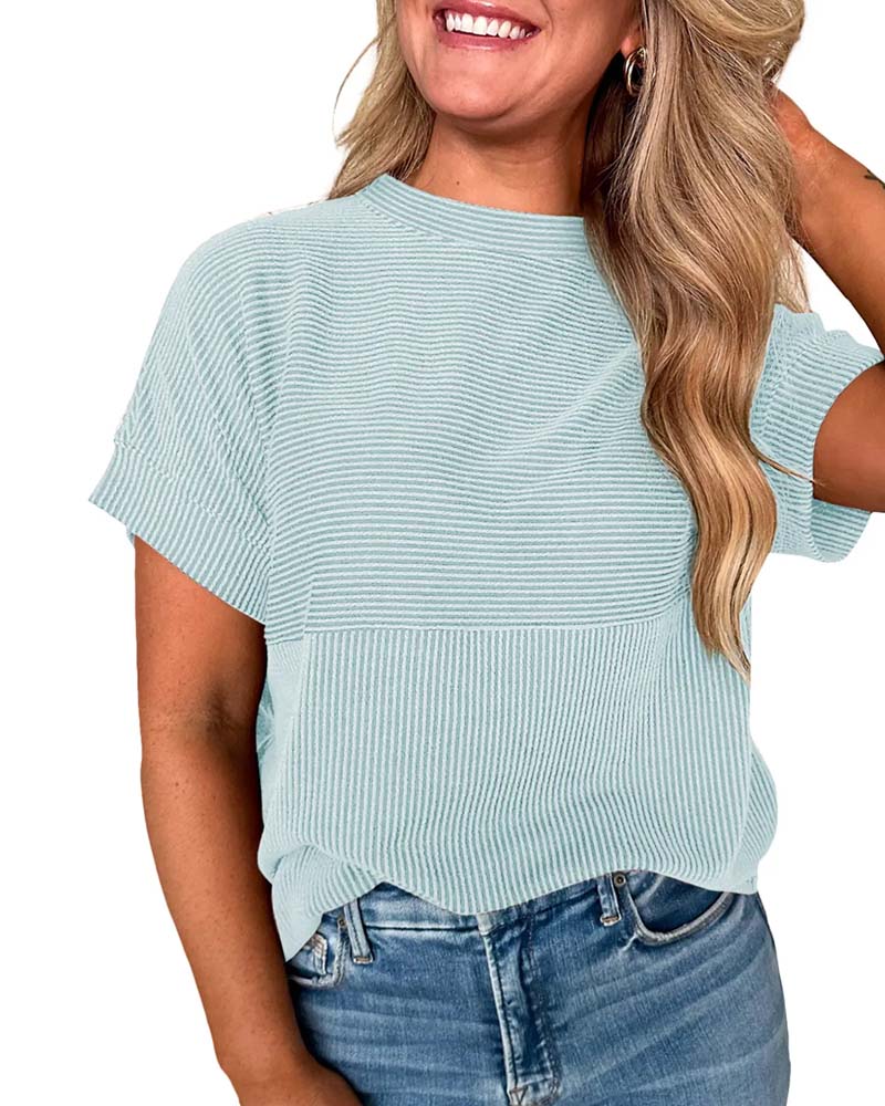 T-Shirt Rayé Manche Courte Encolure Ronde