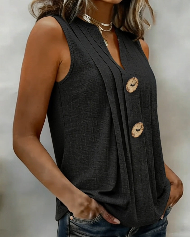 Débardeur Col En V Plissé Sans Manches