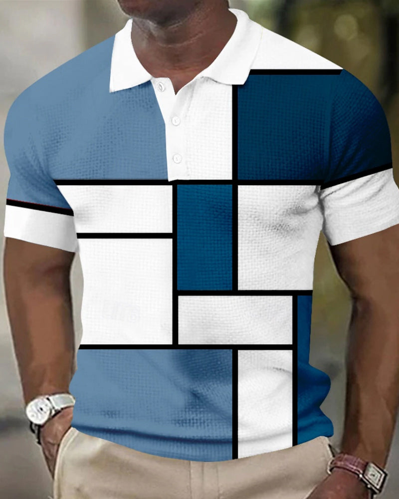 Une Chemise Polo avec un Design de Blocs de Couleurs et de Motif Gaufre
