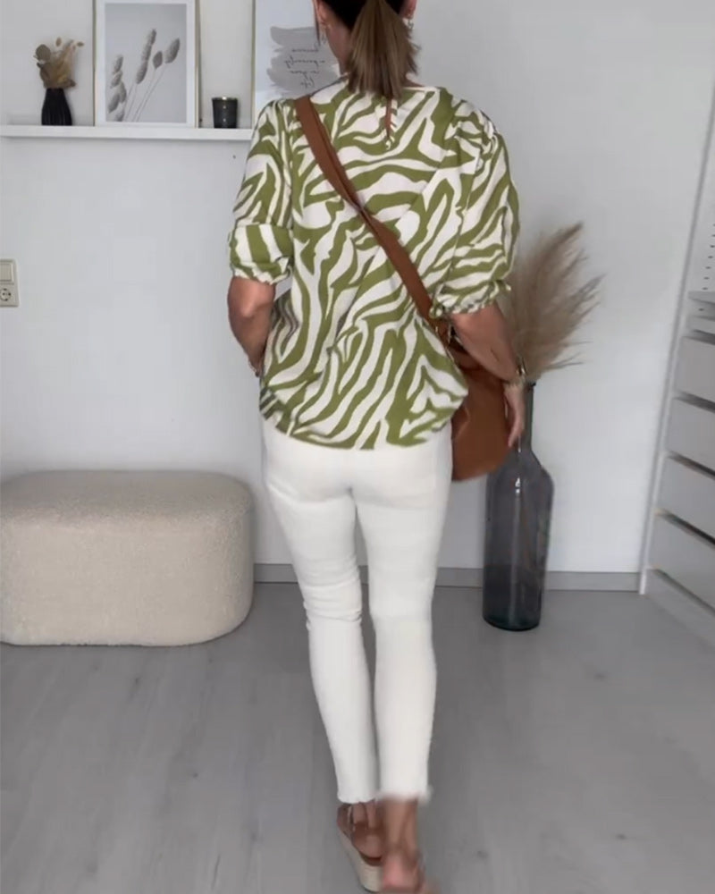 Blouse col rond imprimé zèbre