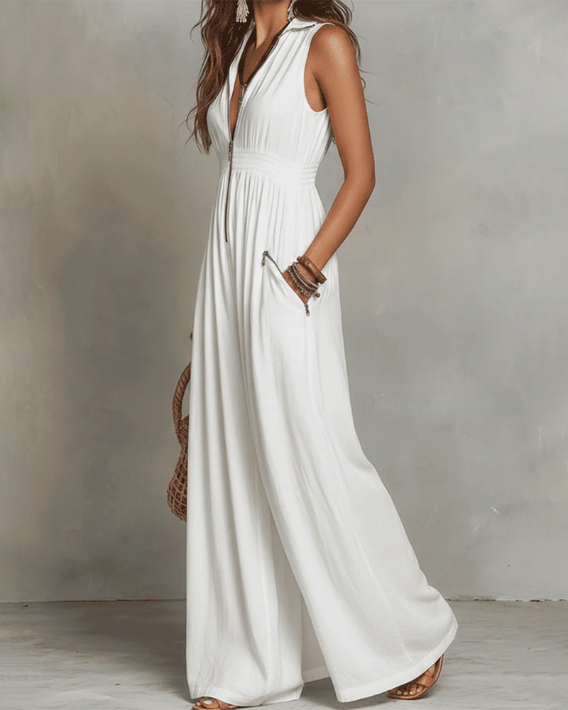 Robe Revers Sans Manches Fermeture Éclair Longue