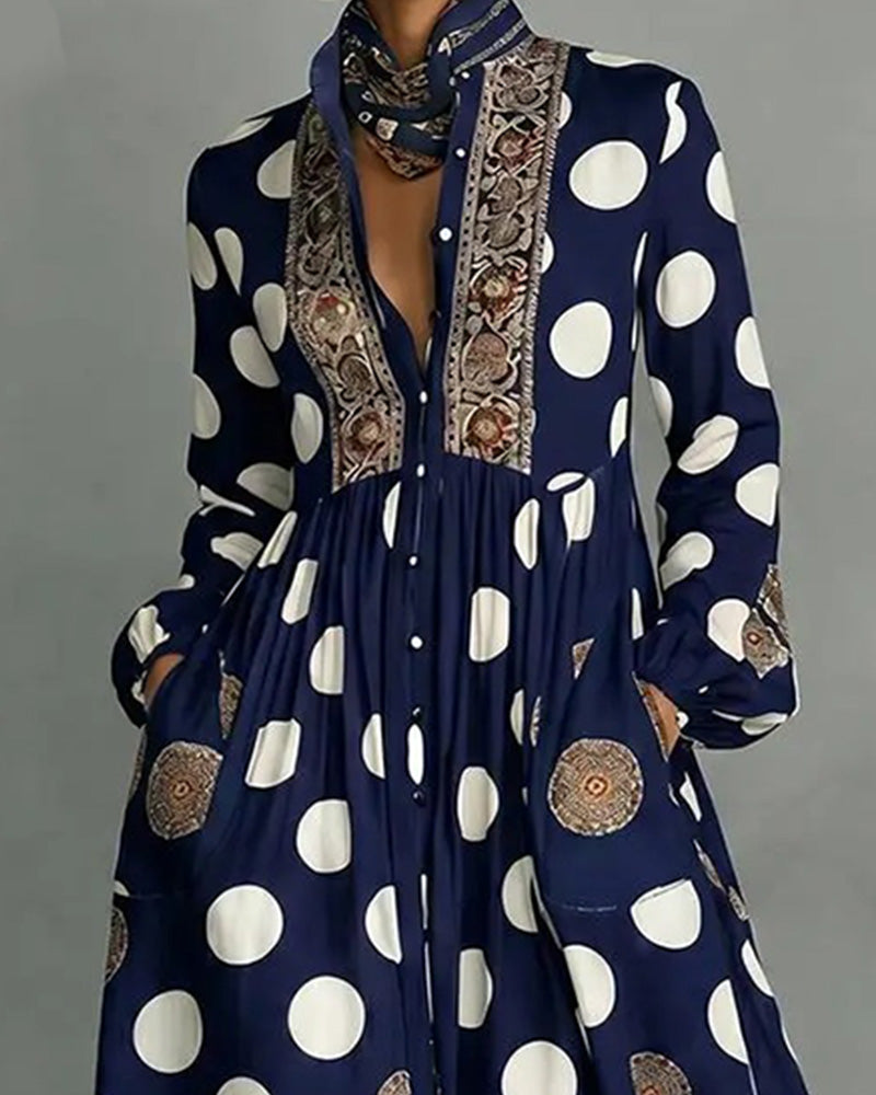Robe Élégante Grands Pois Jupe Ample