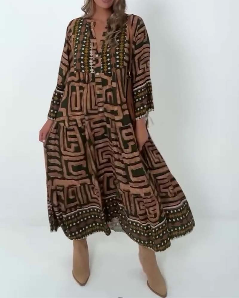 Robe Ethnique Imprimé Géométrique