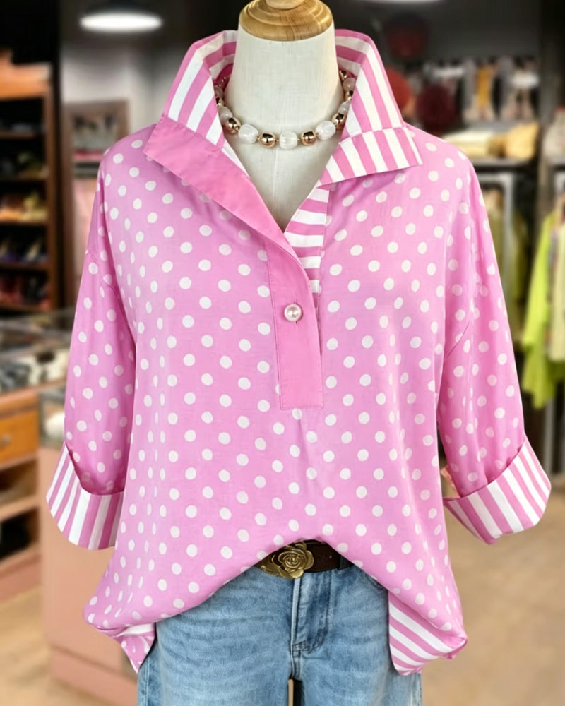 Chemise Revers Demi Patte Rose Patchwork