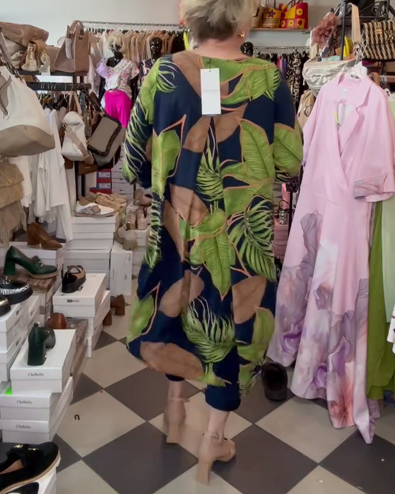 Robe Ample À Imprimé Feuillage Et Col En V