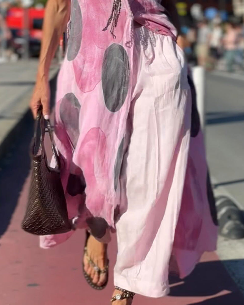 Robe Col Chemise Polka Dot Contraste Fente