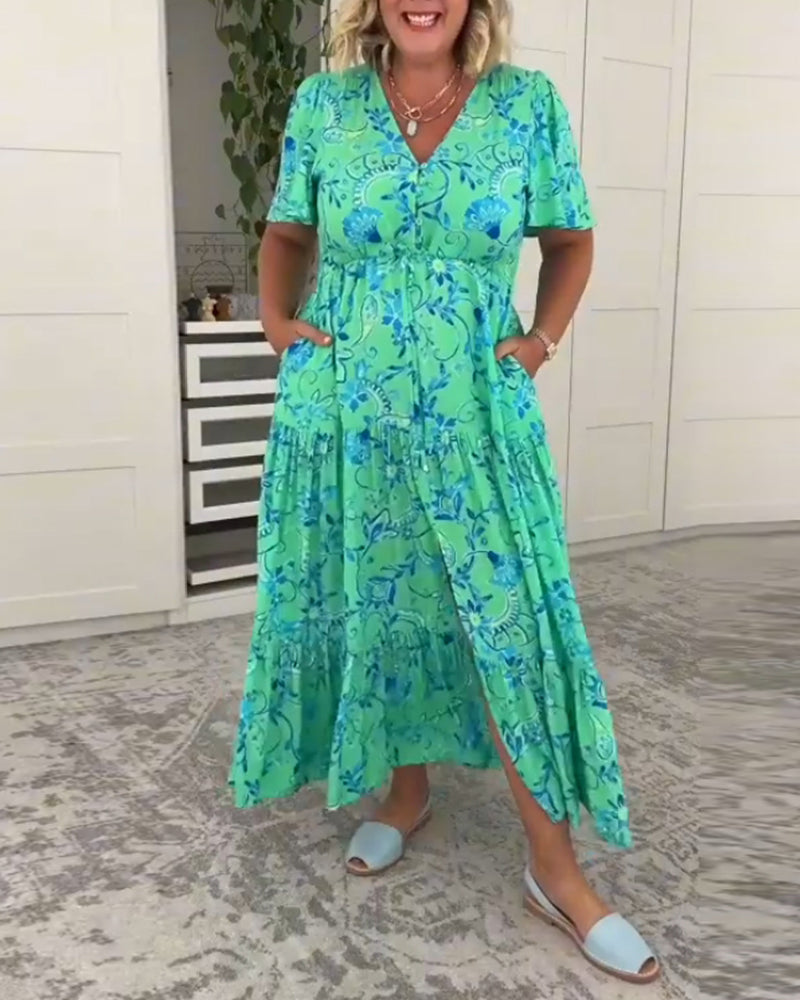 Robe à manches courtes avec poches et imprimé