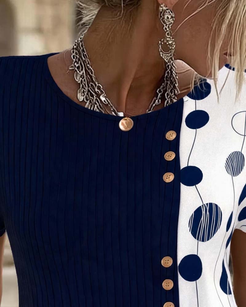 T-Shirt Nervuré Bouton Pois