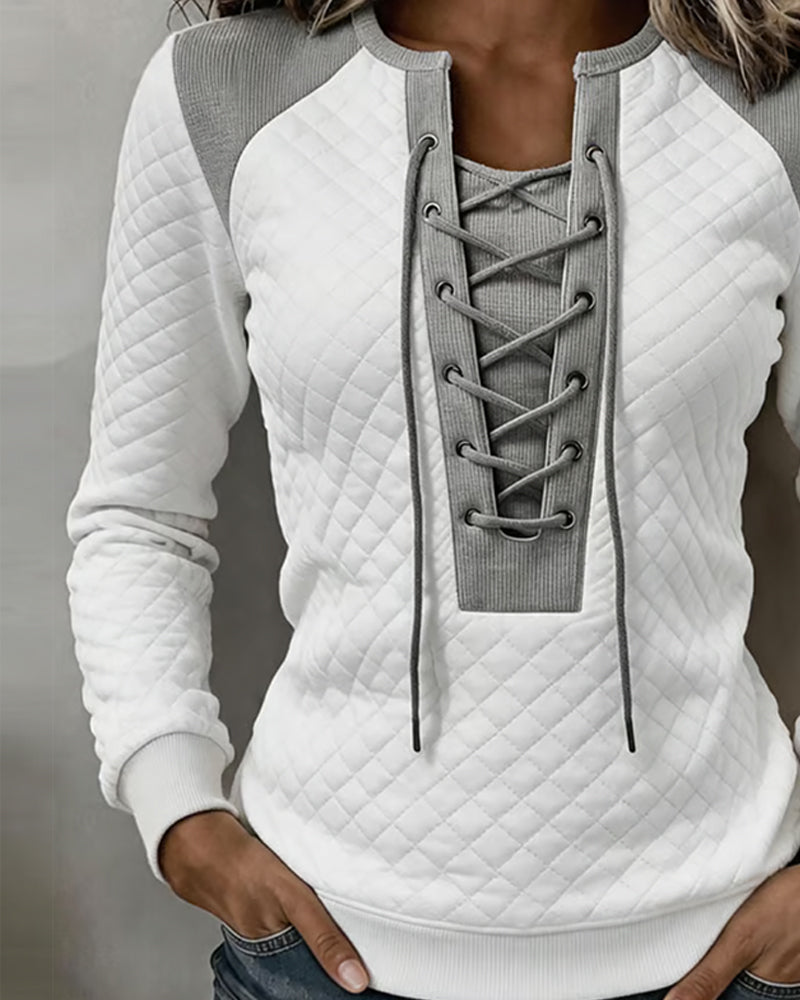 Sweat Lacet Ajusté Bloc De Couleur