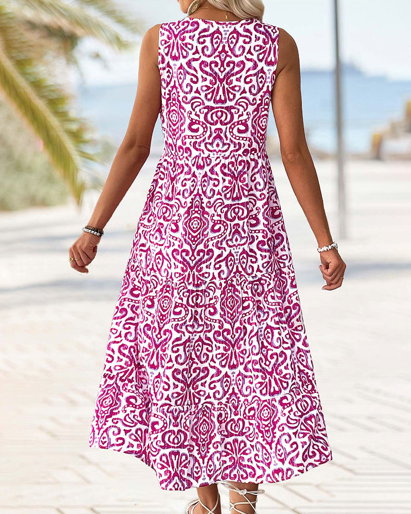Robe Col V Bouton Sans Manches