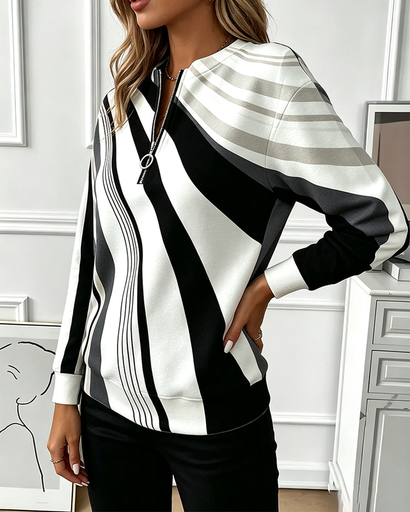 Sweatshirt Rayure Diagonale Fermeture Éclair