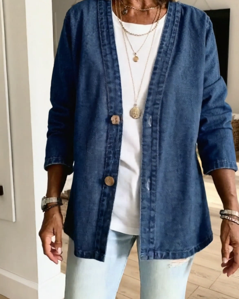 Manteau Denim Col En V Cardigan