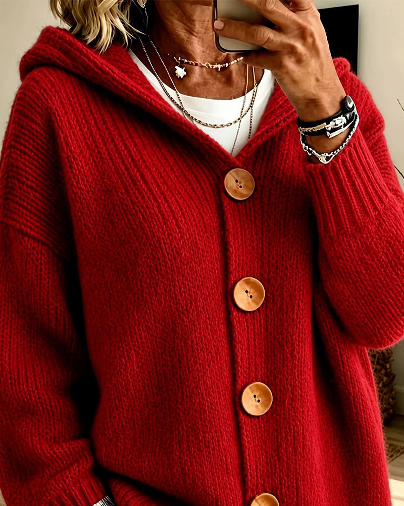 Pullover Capuche Boutonné Ample Unie
