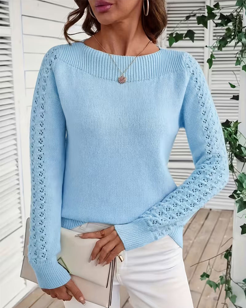 Pullover Encolure Bateau Évidé Manche Longue Maille