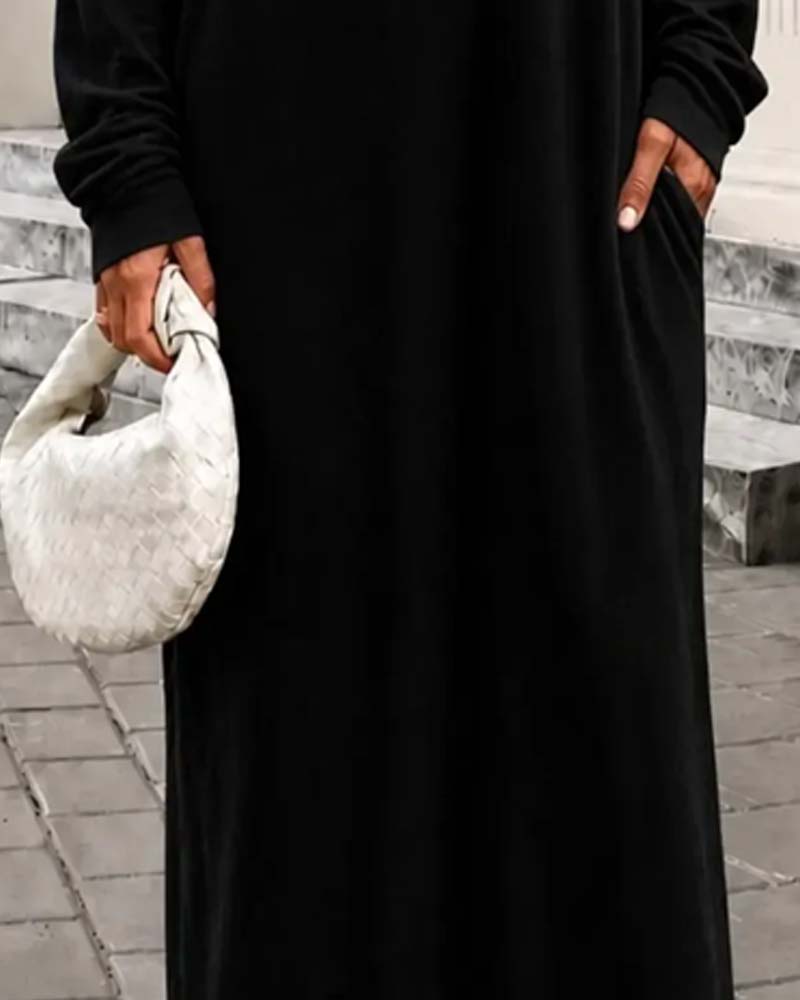 Robe Asymétrique Off-Shoulder Manche Longue Poche Maxi