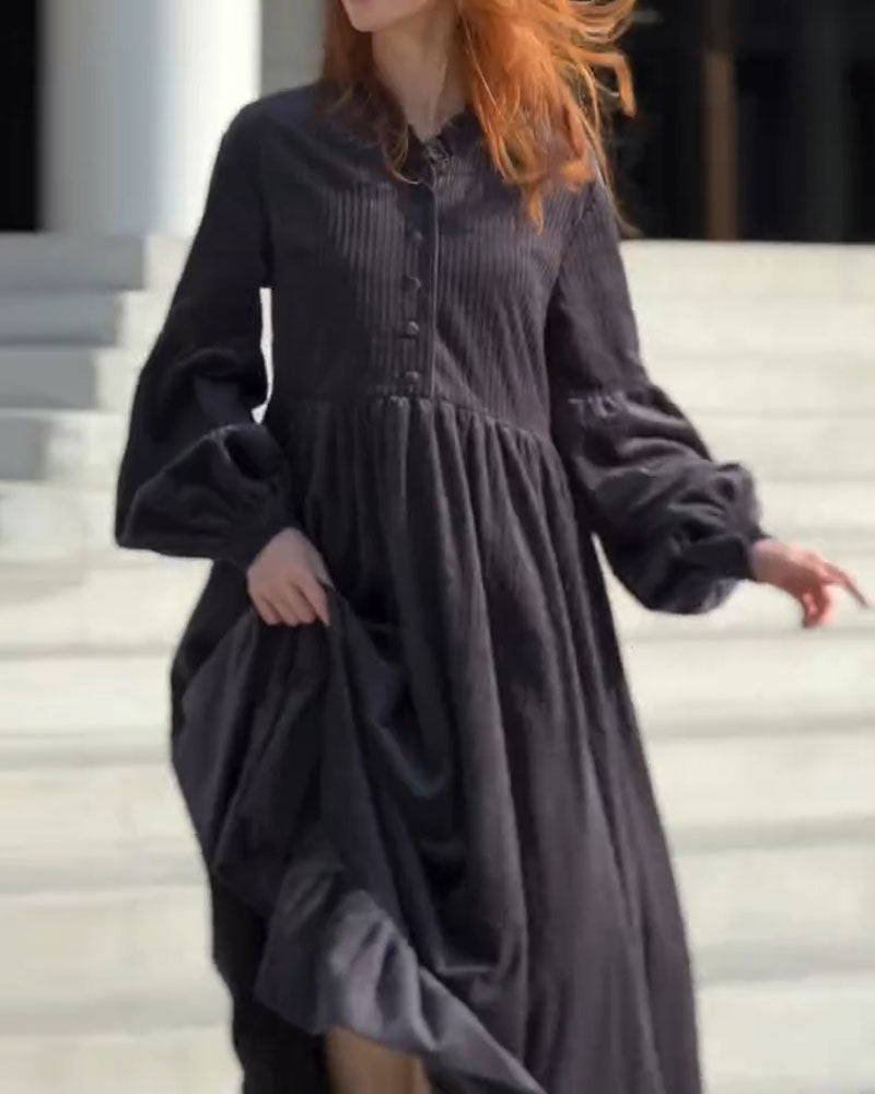 Robe Col En V Volant Plissé Maxi