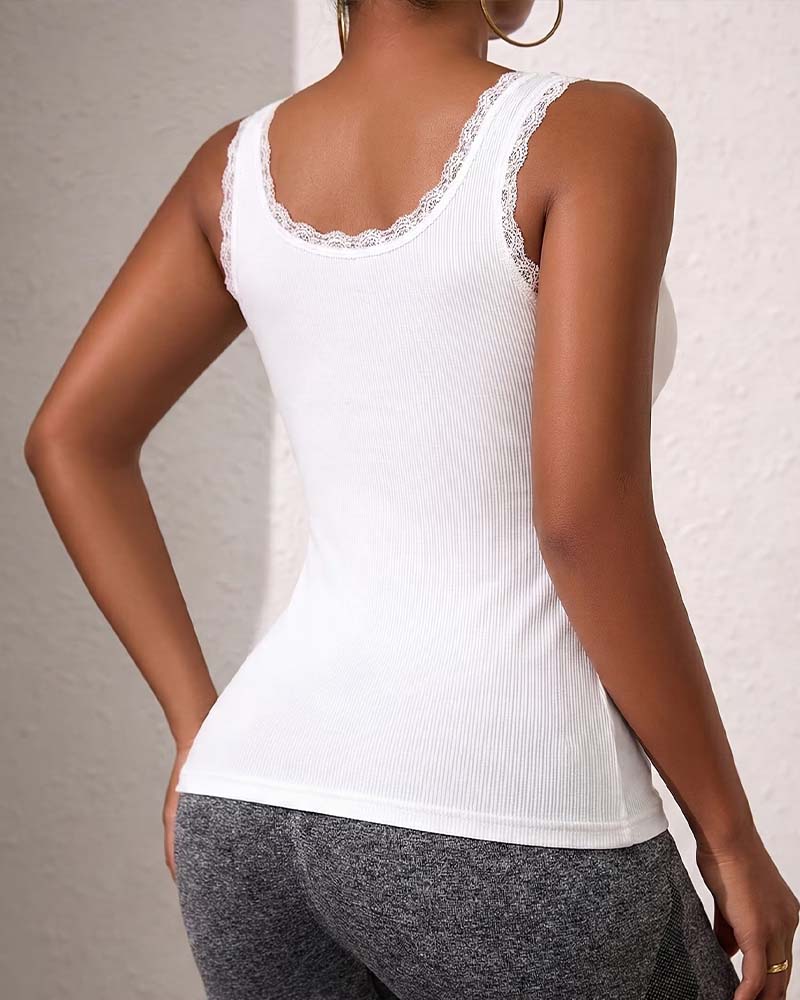 Tank Top Rembourré Dentelle Garniture
