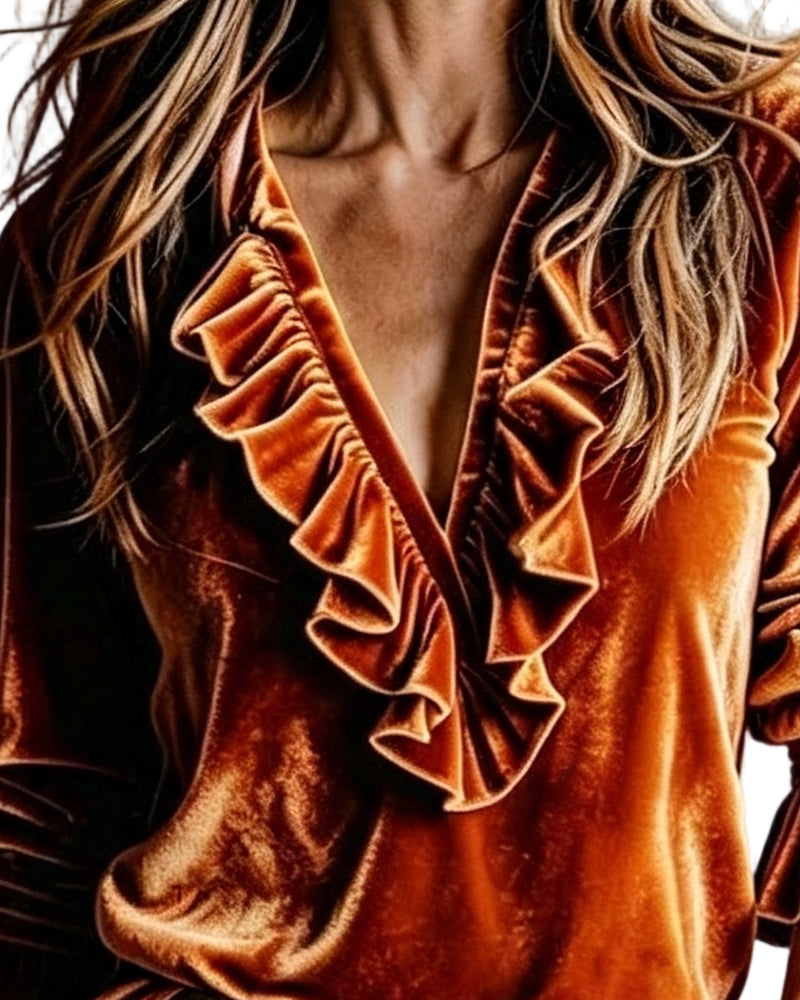 Blouse Col En V Volant Attacher