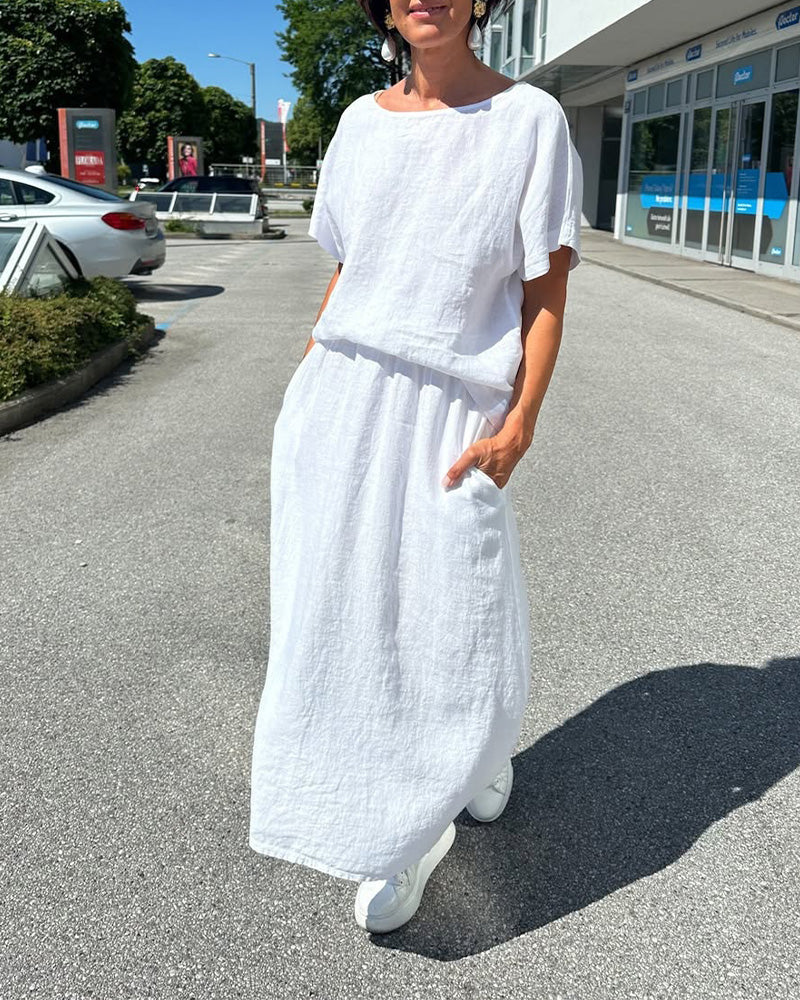 Ensemble Unicolore Coton Et Lin Décontracté