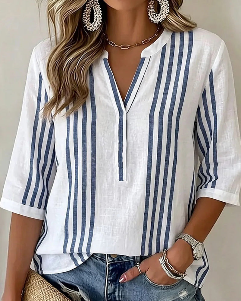 Blouse Rayure Verticale Col Montant
