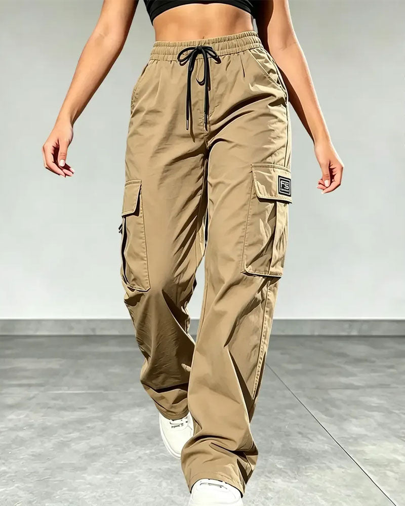 Pantalon Taille Élastique Cordon De Serrage Poche Cargo