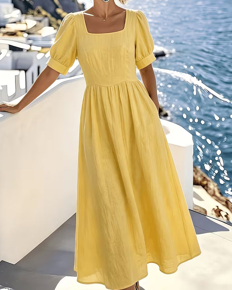 Robe Col Carré Élégante Coupe A Évasée