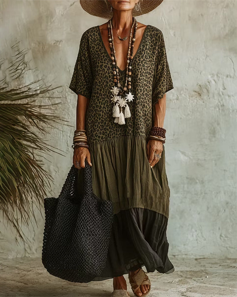 Robe Longue Décontractée À Motif Léopard