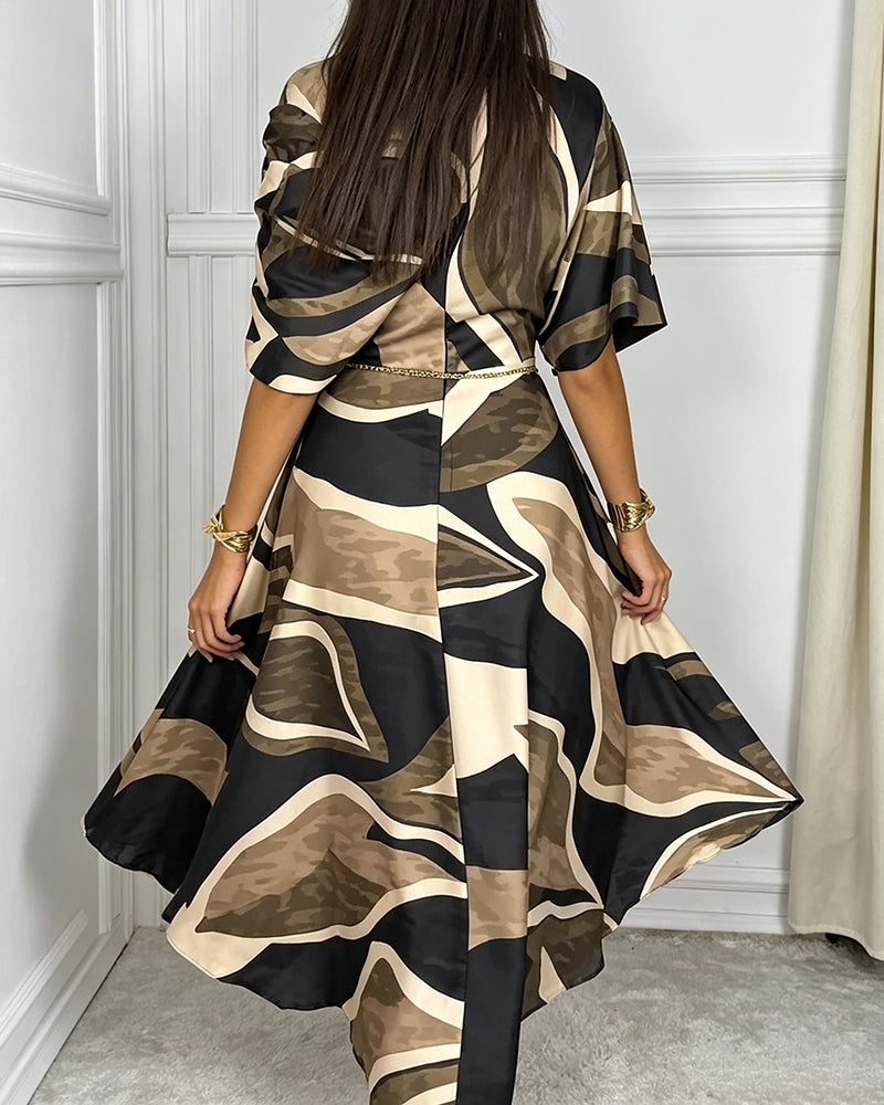 Robe Cintrage Taille Contraste Couleur Style Cape