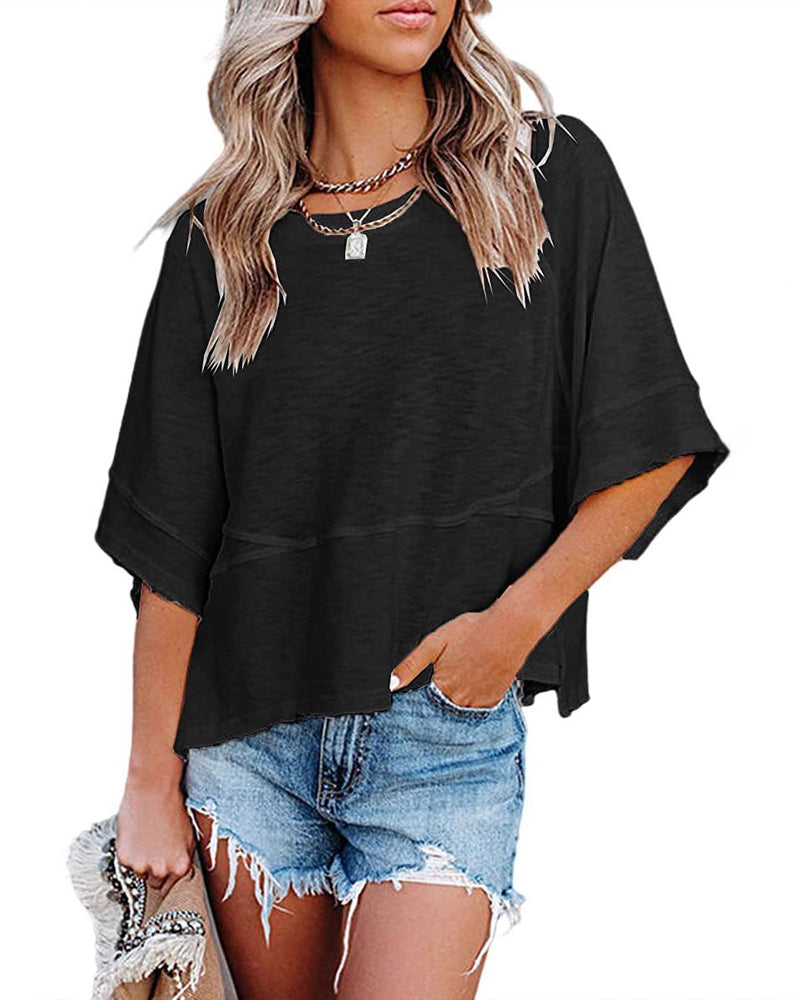 T-Shirt Panneau Unie Manche Évasée