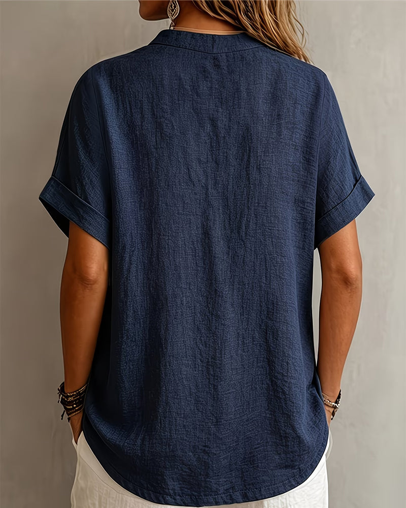 Blouse Col V Manche Courte Lâche