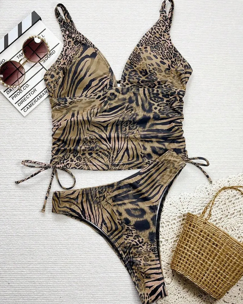 Bikini Lien Sangle Halter Léopard Imprimé