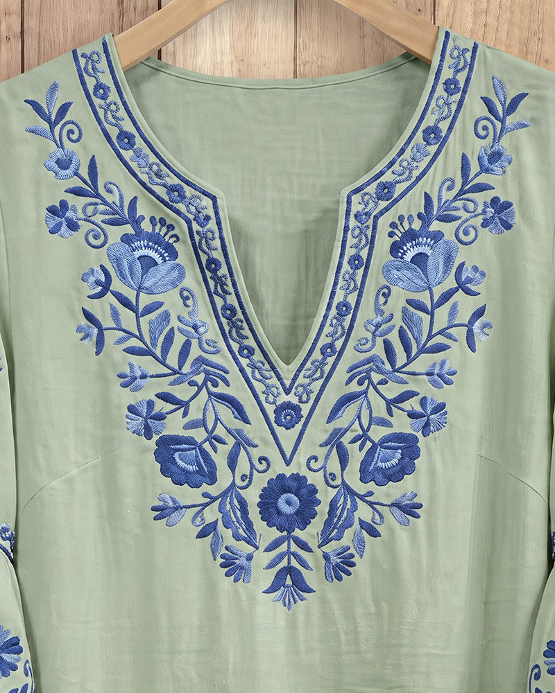 Blouse Col En V Deux Niveaux Volant Manche Cloche