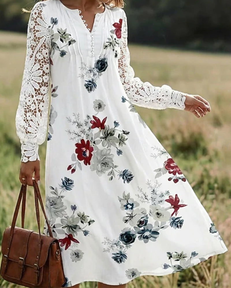 Robe Col V Florale Bouton