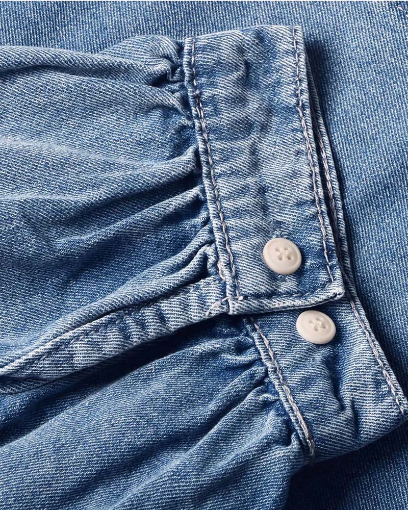 Chemise Bouton Pression Denim Manche Lanterne Lâche